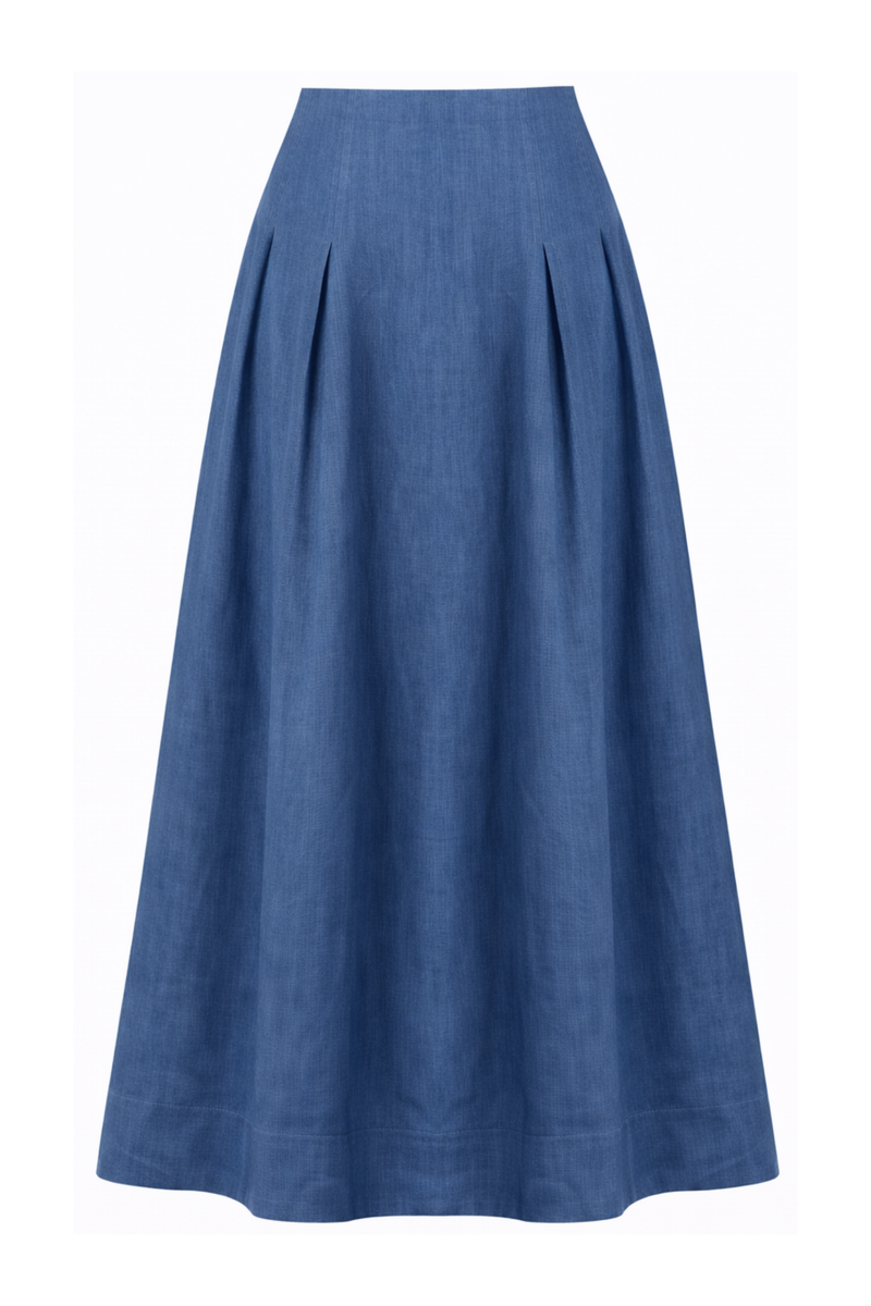Riviera Midi Linen Pleated Skirt