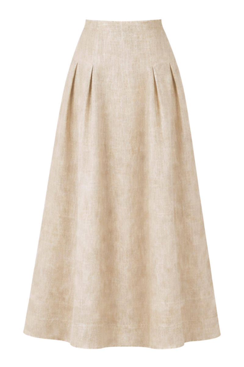 Riviera Midi Linen Pleated Skirt