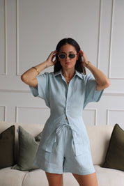 Como Collared Linen Shirt - Short Sleeve in French Blue | Olive & Oath