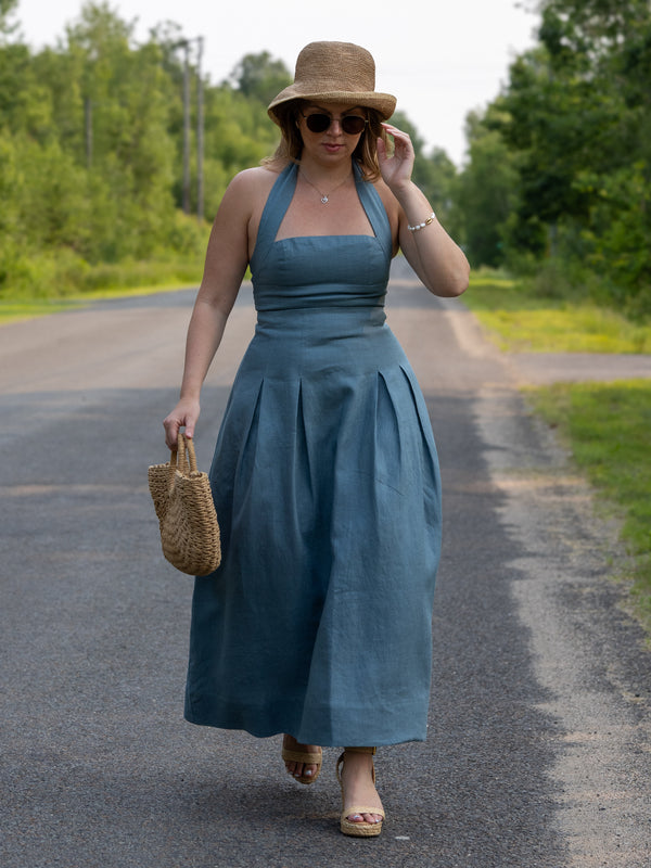 Riviera Midi Linen Pleated Skirt