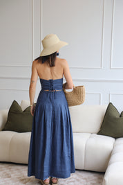 Riviera Midi Linen Pleated Skirt in Midnight | Olive & Oath