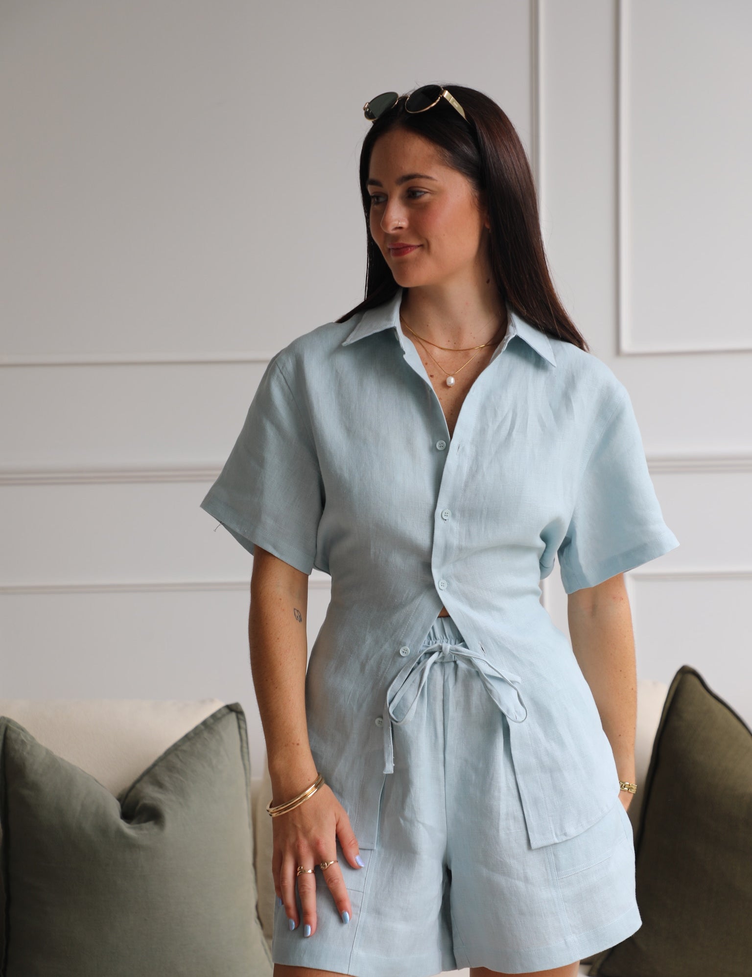 Como Collared Linen Shirt - Short Sleeve in French Blue | Olive & Oath