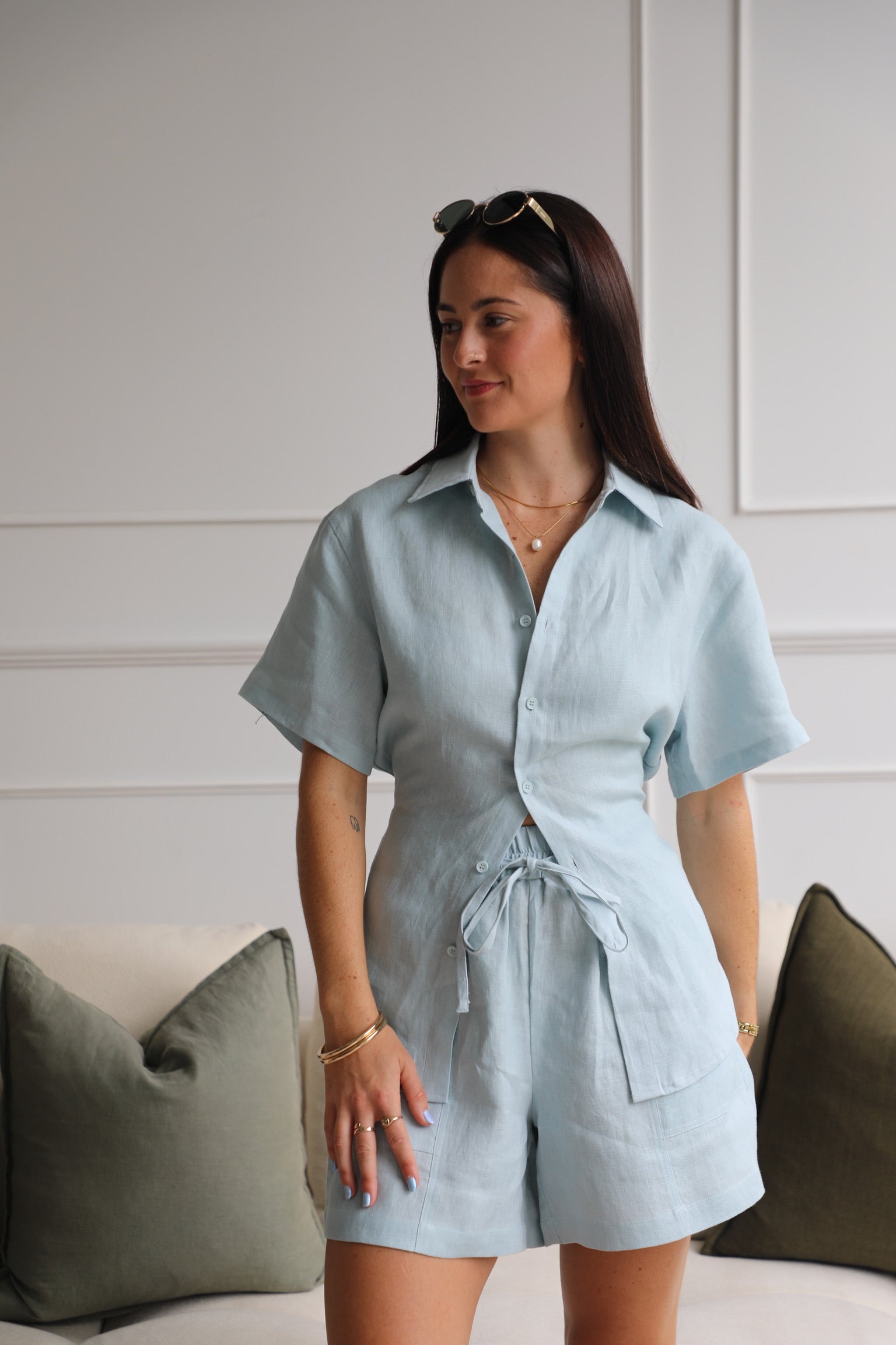 Como Collared Linen Shirt - Short Sleeve in French Blue | Olive & Oath