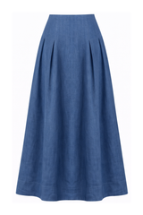 Riviera Midi Linen Pleated Skirt