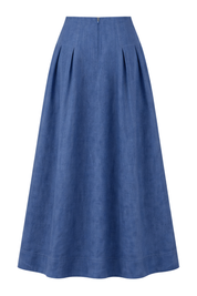 Riviera Midi Linen Pleated Skirt