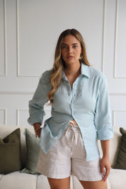Como Collared Linen Shirt in French Blue | Olive & Oath