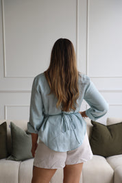 Como Collared Linen Shirt in French Blue | Olive & Oath