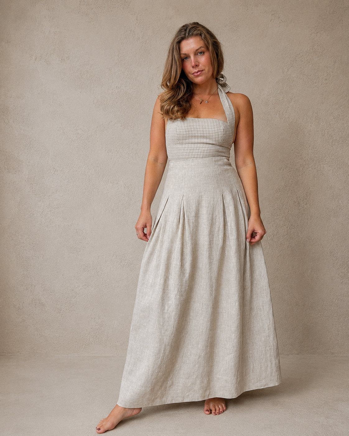 Riviera Midi Linen Pleated Skirt