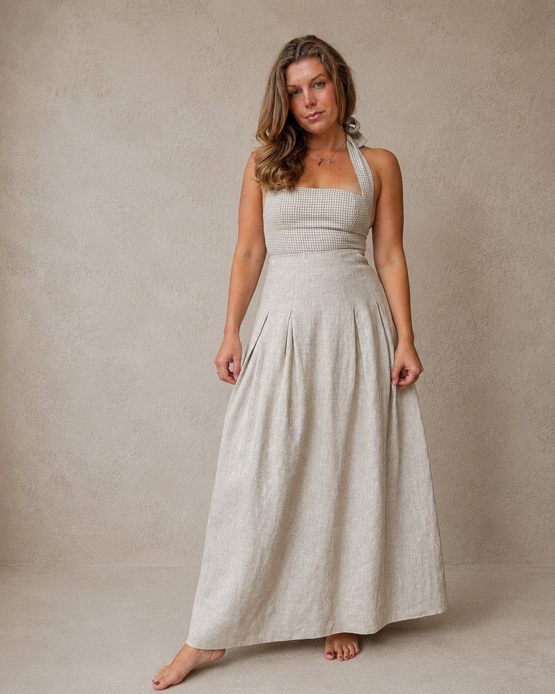 Riviera Midi Linen Pleated Skirt