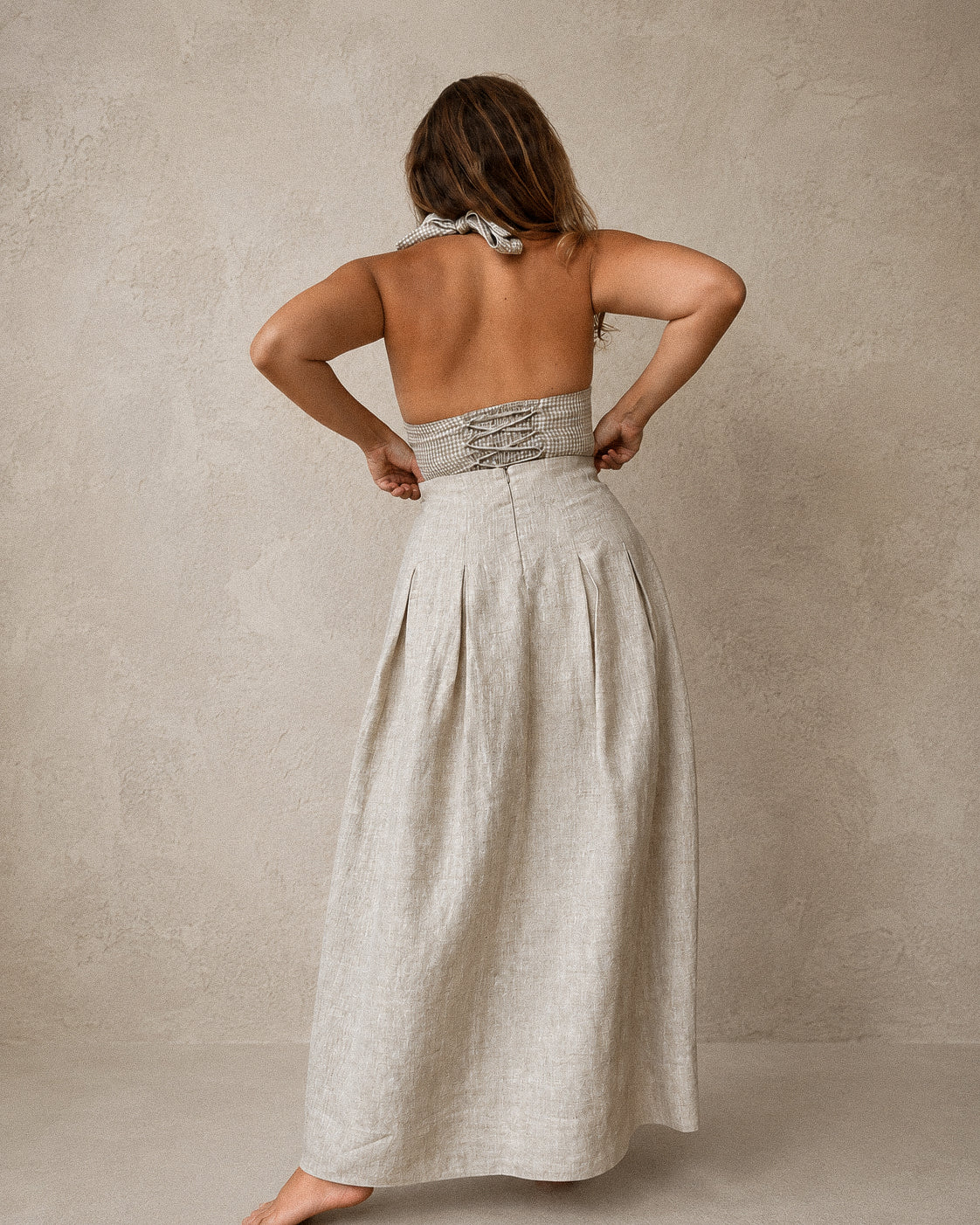 Riviera Midi Linen Pleated Skirt