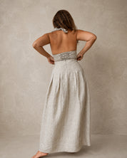 Riviera Midi Linen Pleated Skirt