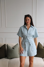 Como Collared Linen Shirt - Short Sleeve in French Blue | Olive & Oath
