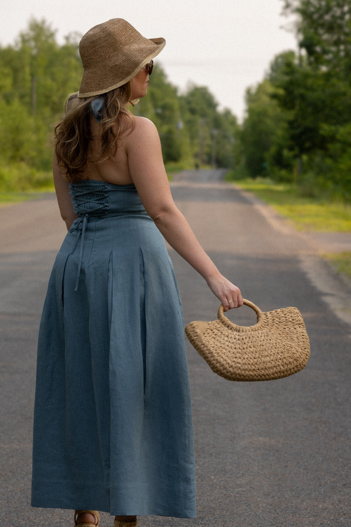 Riviera Midi Linen Pleated Skirt