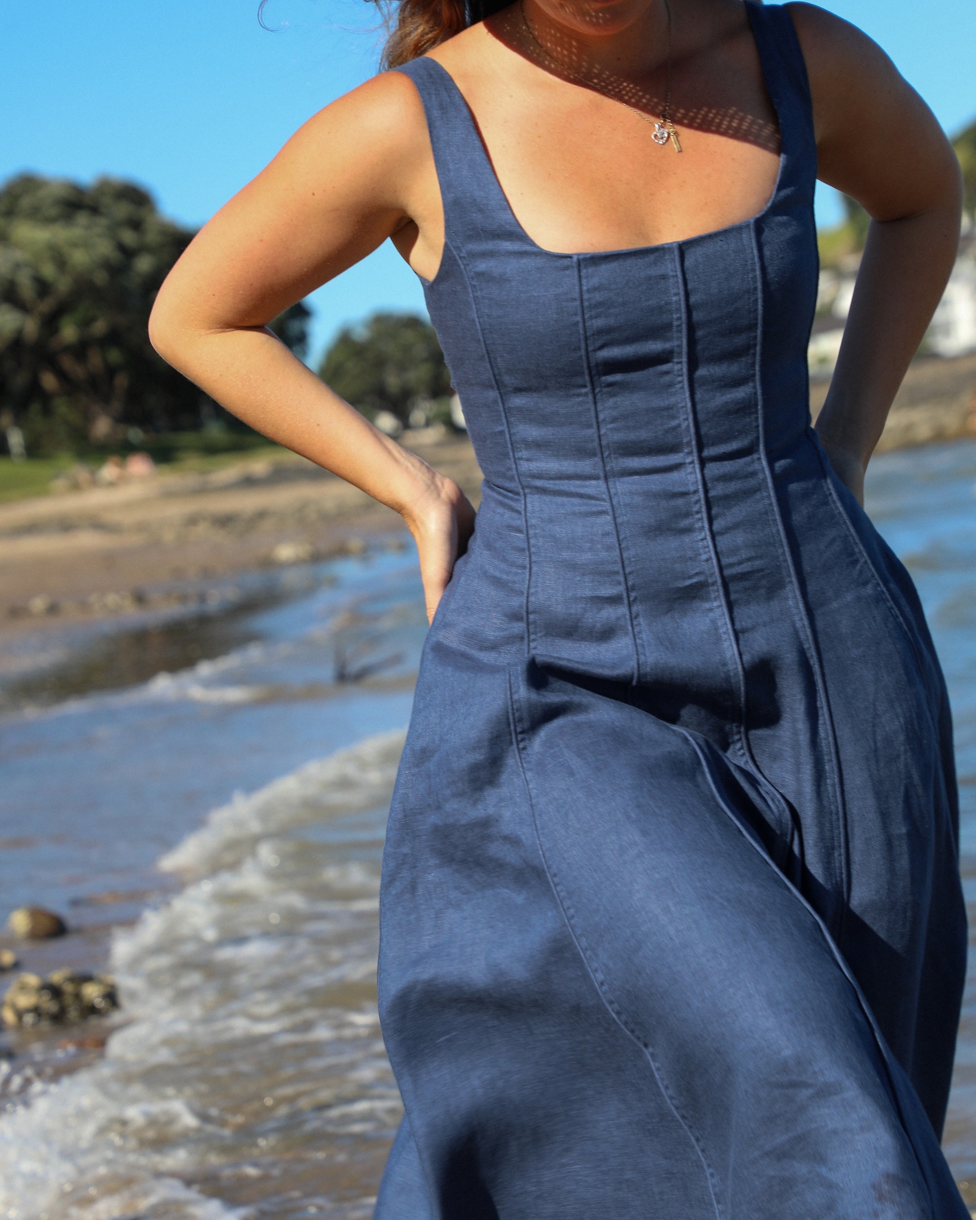 Torino Linen Dress in Midnight