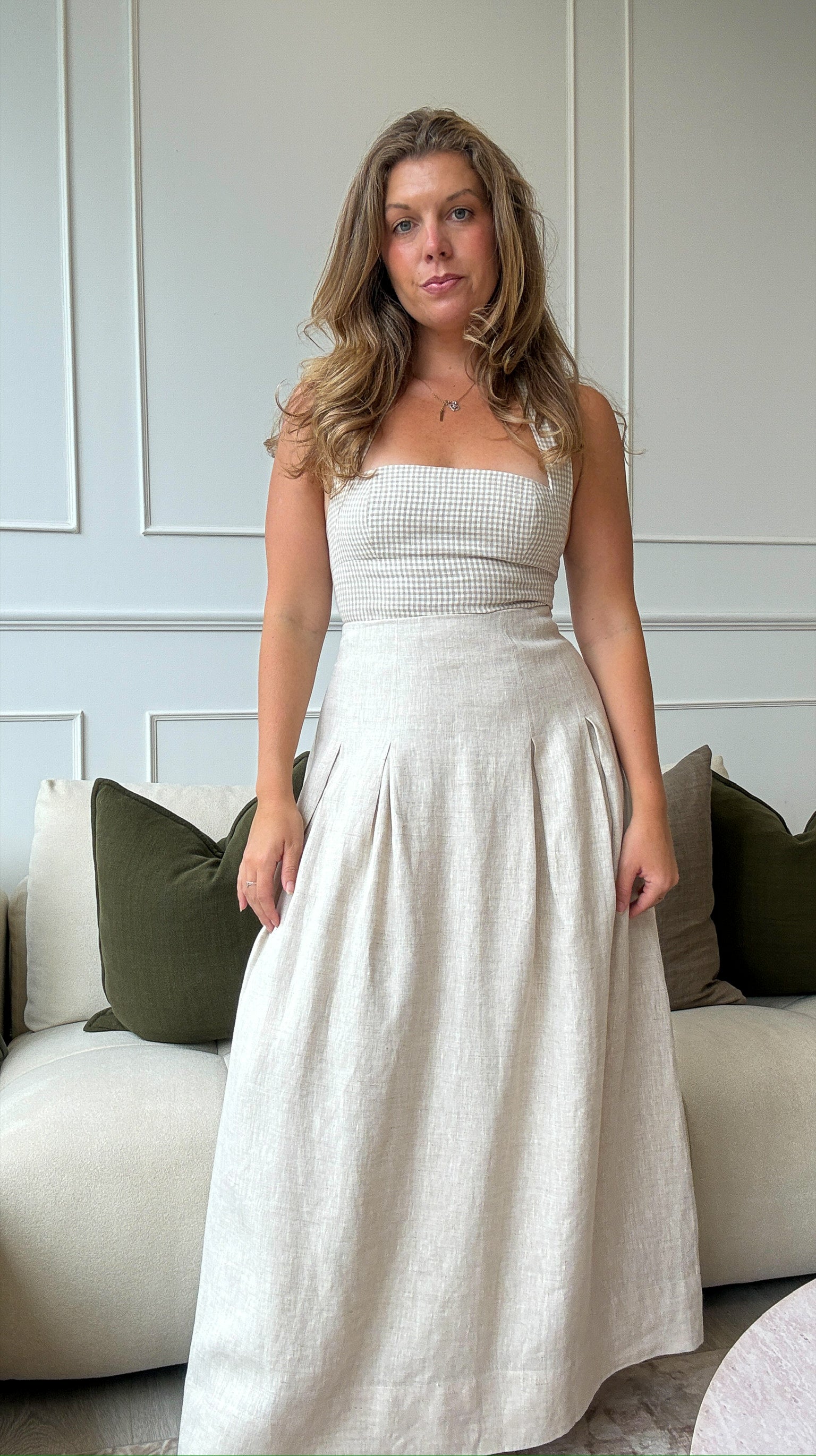 Riviera Midi Linen Pleated Skirt