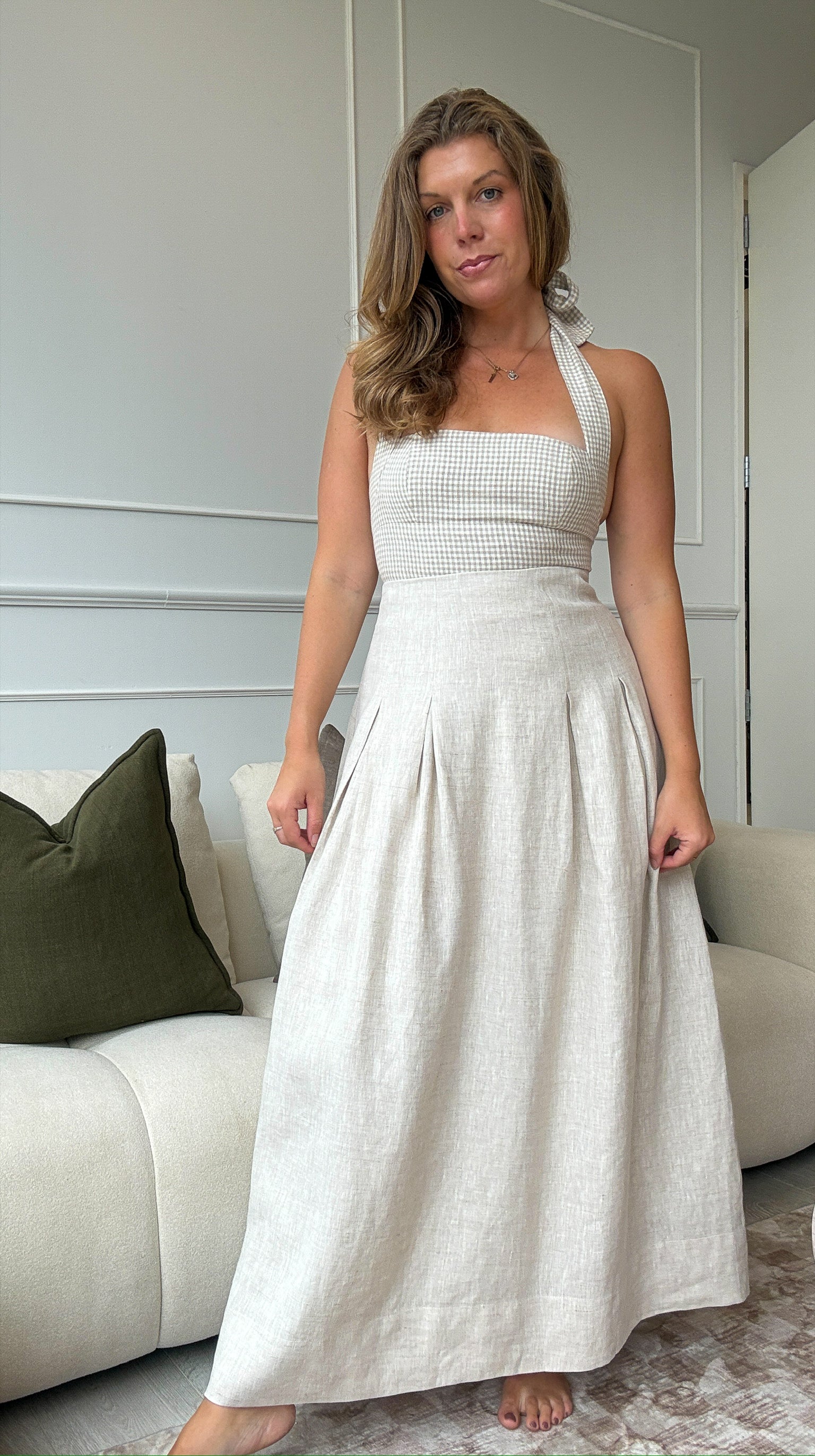 Riviera Midi Linen Pleated Skirt