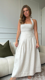 Riviera Midi Linen Pleated Skirt