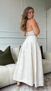 Riviera Midi Linen Pleated Skirt
