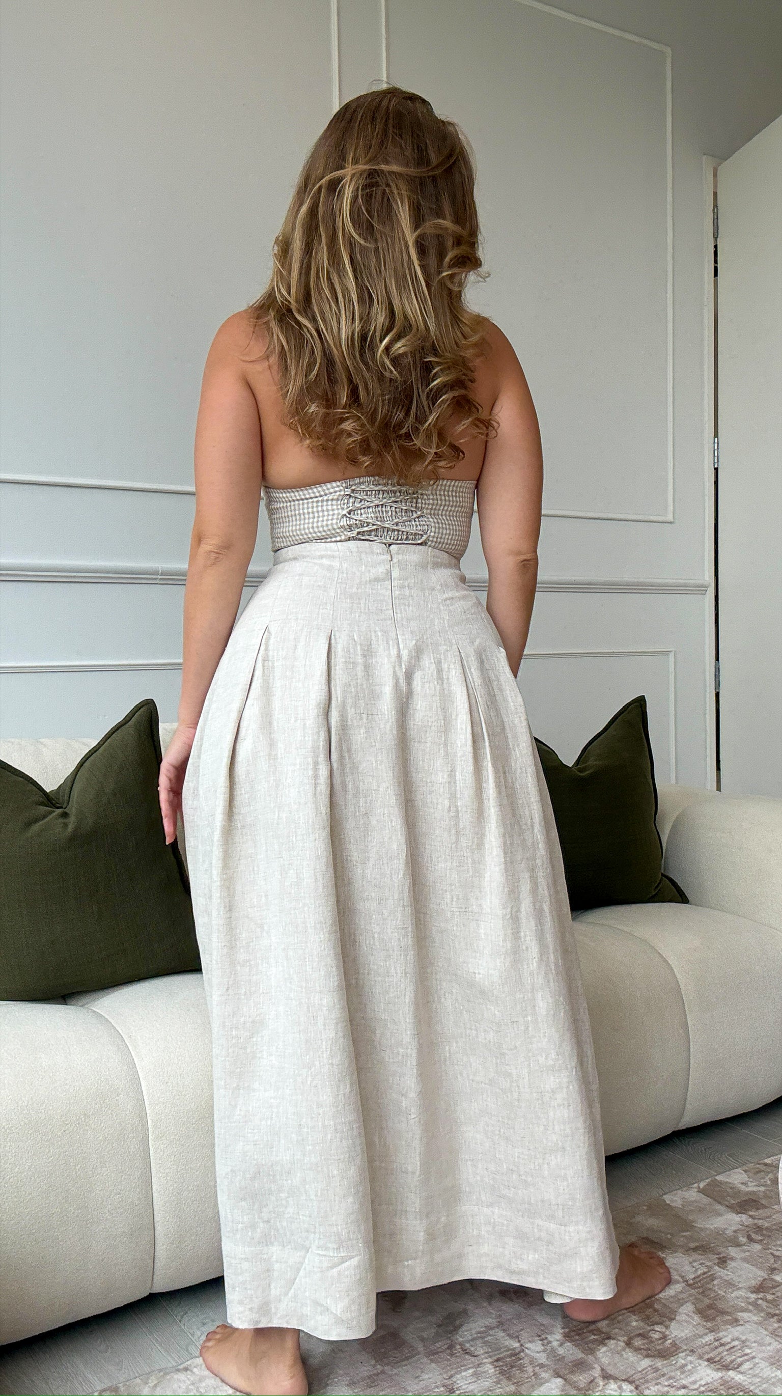 Riviera Midi Linen Pleated Skirt