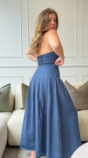 Riviera Midi Linen Pleated Skirt