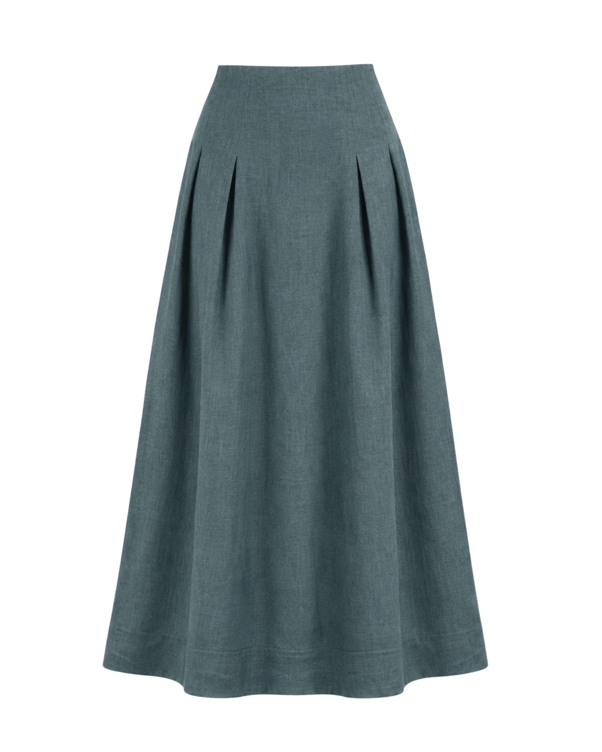 Riviera Midi Linen Pleated Skirt - Sea Moss