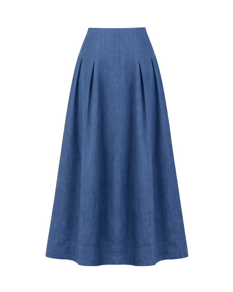 Riviera Midi Linen Pleated Skirt
