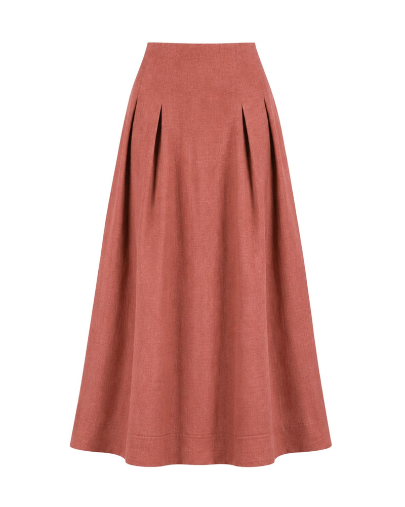 Riviera Midi Linen Pleated Skirt