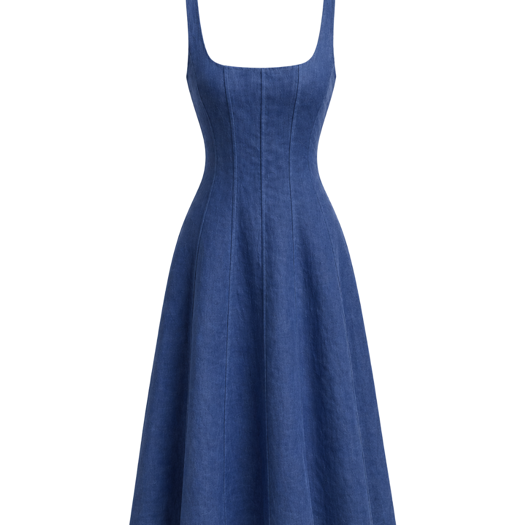 Torino Linen Dress in Midnight – flat lay | Olive & Oath
