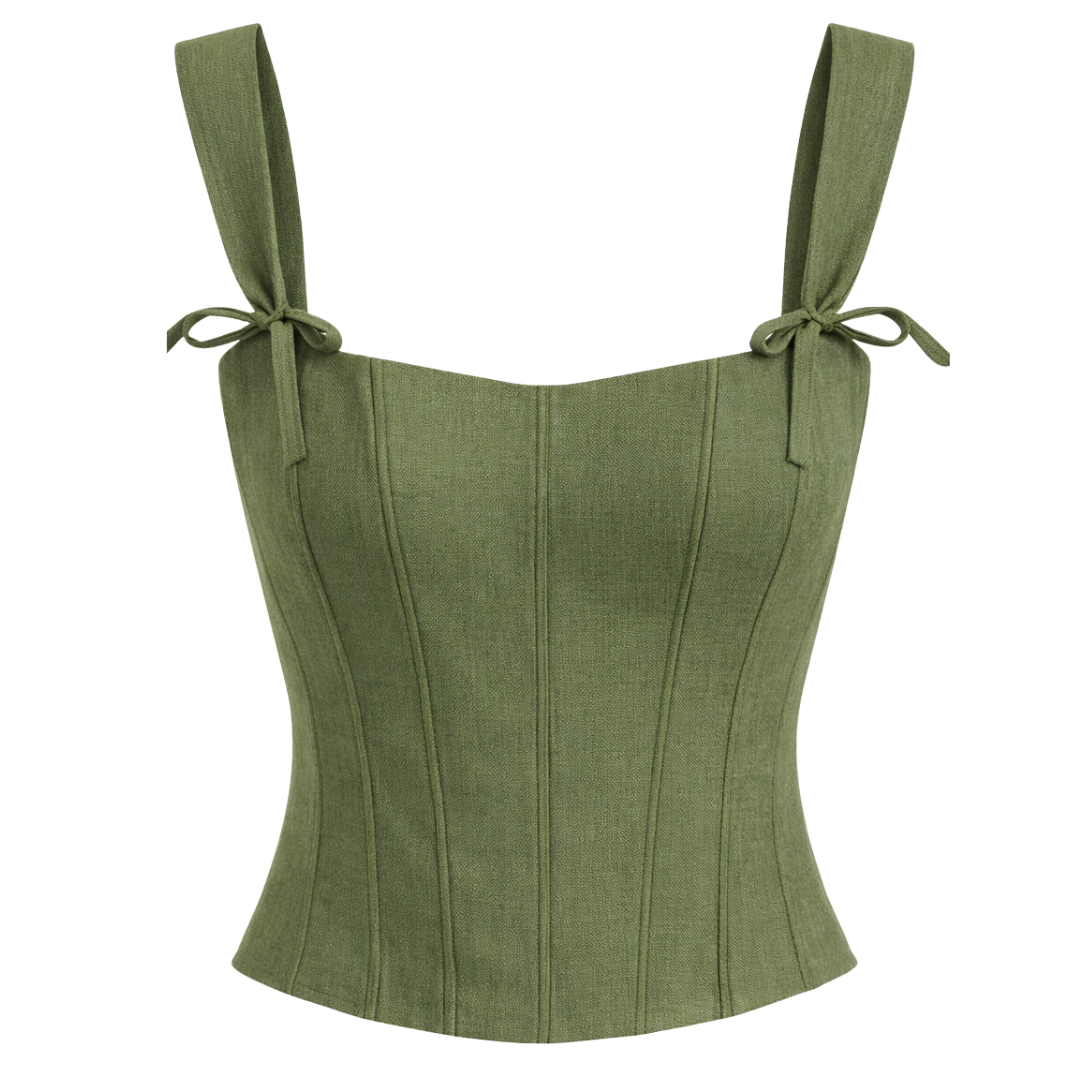 Venice Corset in Olive – flat lay | Olive & Oath