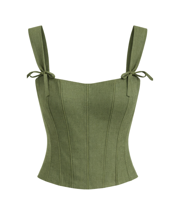 Venice Corset in Olive – flat lay | Olive & Oath