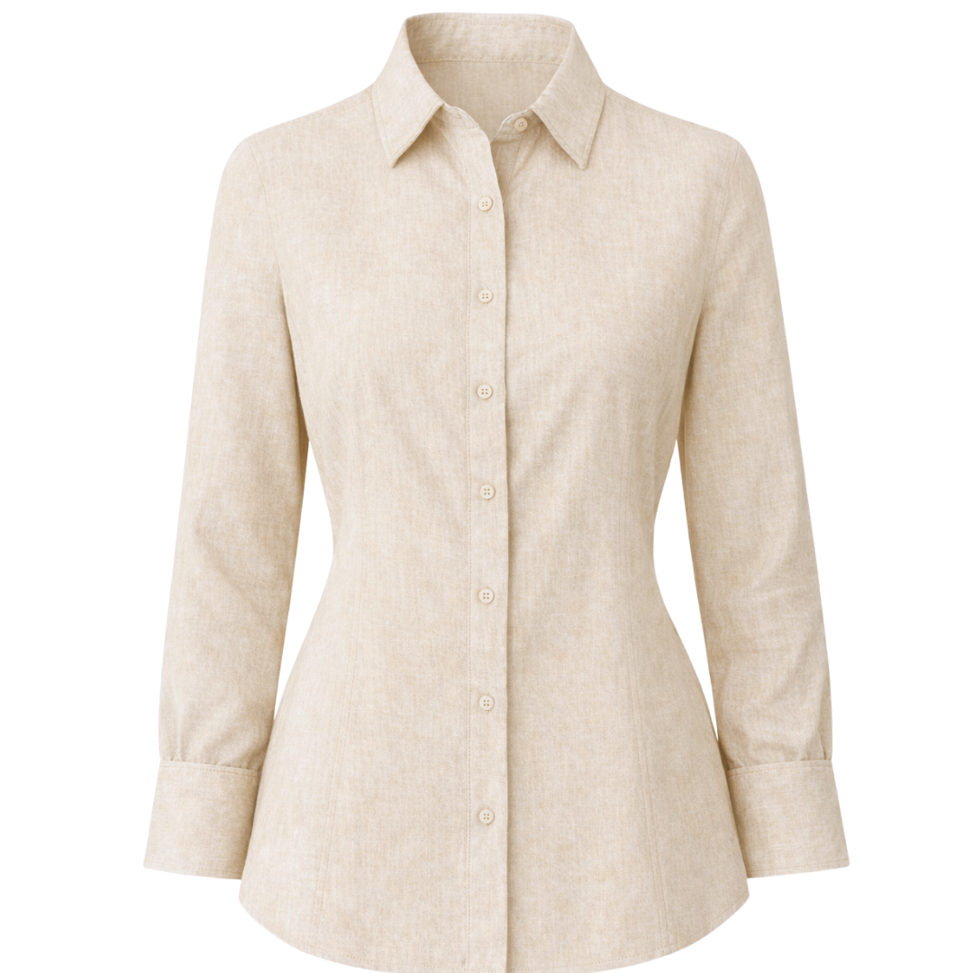 Como Collared Linen Shirt in Oat – flat lay | Olive & Oath