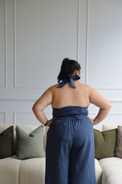 Palma Linen Top in Midnight back view