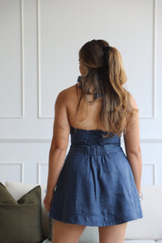 Palma Linen Top in Midnight back view