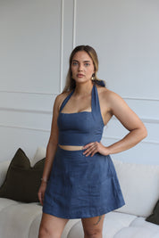 Palma Linen Top in Midnight styled